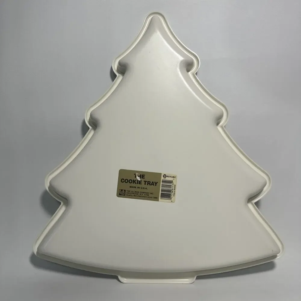 The Cookie Tray Vtg White Plastic Christmas Tree Cookie Tray Made In USA EUC